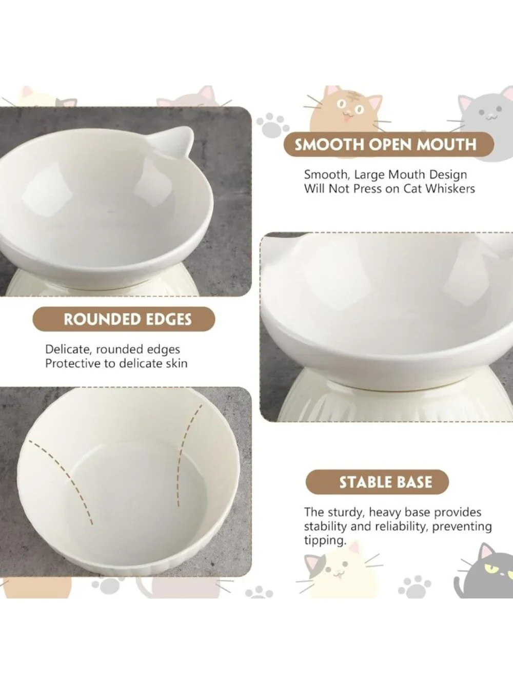 6 Pack Tilted Ceramic Cat Bowls - Anti-Vomiting, Elevated Feeder for Cats